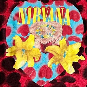 Nirvana Heart Shaped Box Tshirt Vintage All Over Graphic Red Black Hearts Medium